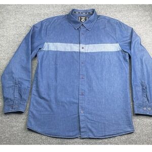Fried Denim Button Down Shirt Mens XL Blue Slim Fit Long Sleeve Striped‎ Chest